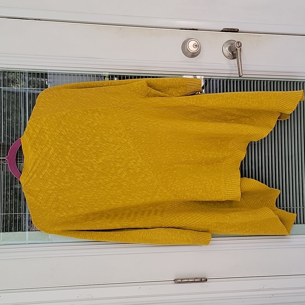 Eileen Fisher Drape Front Slub Cardigan Sz L Wool Linen & Silk Blend Mustard - Picture 3 of 12
